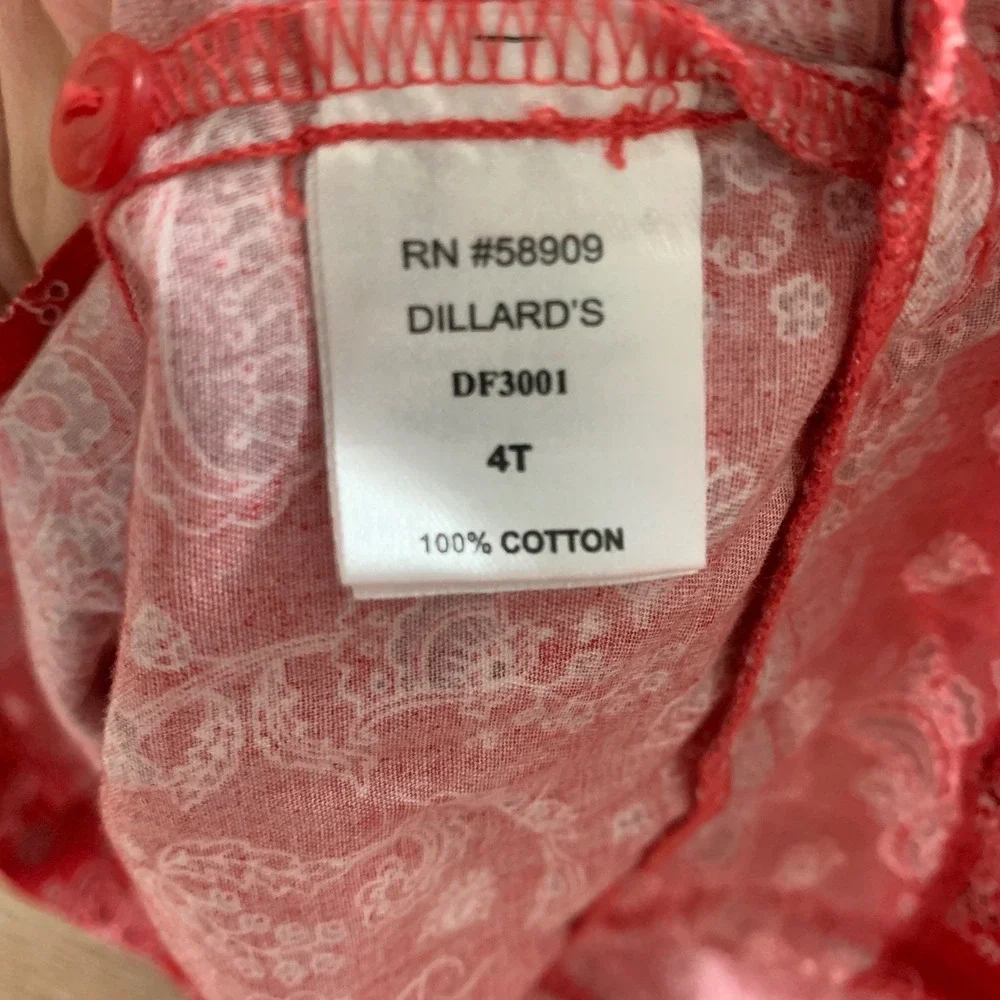 Edgehill Collection bandanna Girls Red Paisley Ric Rac Sleeve‎ Sash Dress 4T